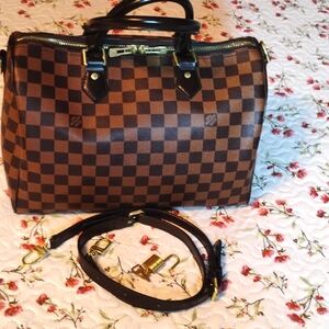 Checkered Brown Crossbody Bag